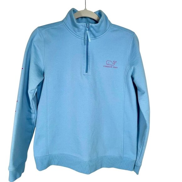 Vineyard Vines Cotton Blend Blue Quarter-Zip Pullover Whale Sweatshirt Womens M - Picture 2 of 12